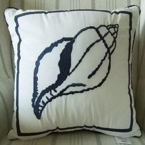 'CROSCILL' Montego Bay Throw Pillows Set of Two Embroidered Shell White/Navy